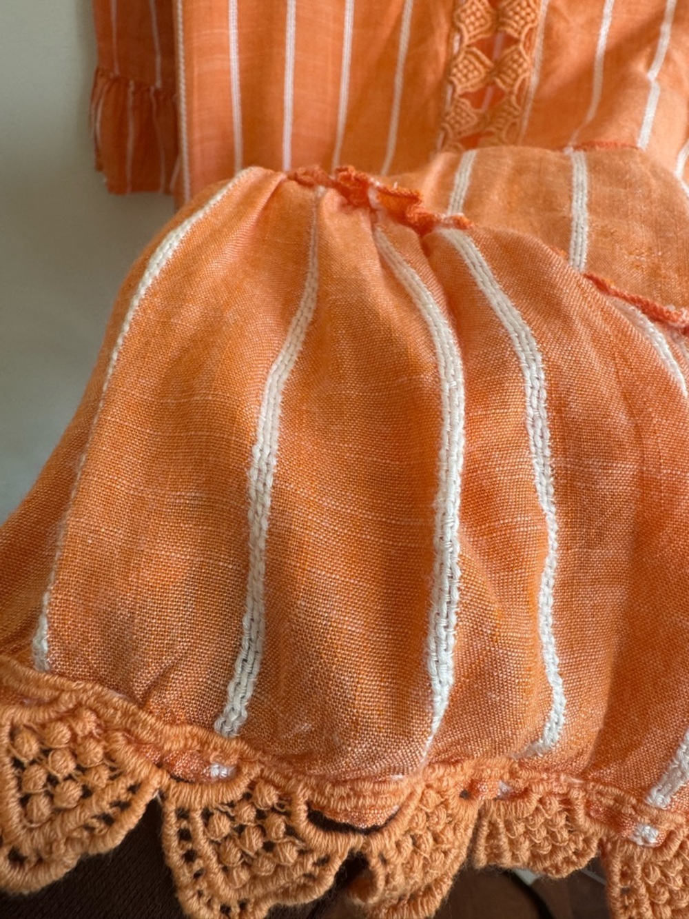 Blue Island Orange Boho Blouse Striped Crochet Lace Peplum Top Size M - Picture 9 of 10